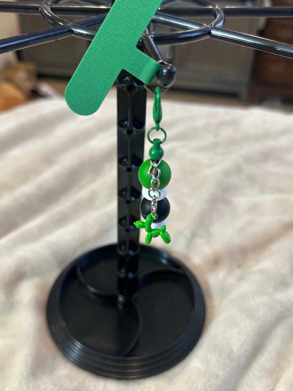 Green Beaded phone charm with  Balloon Dog Charm Dangle